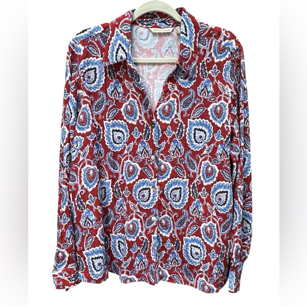 Soft Surroundings Floral Paisley Button-Down Shirt